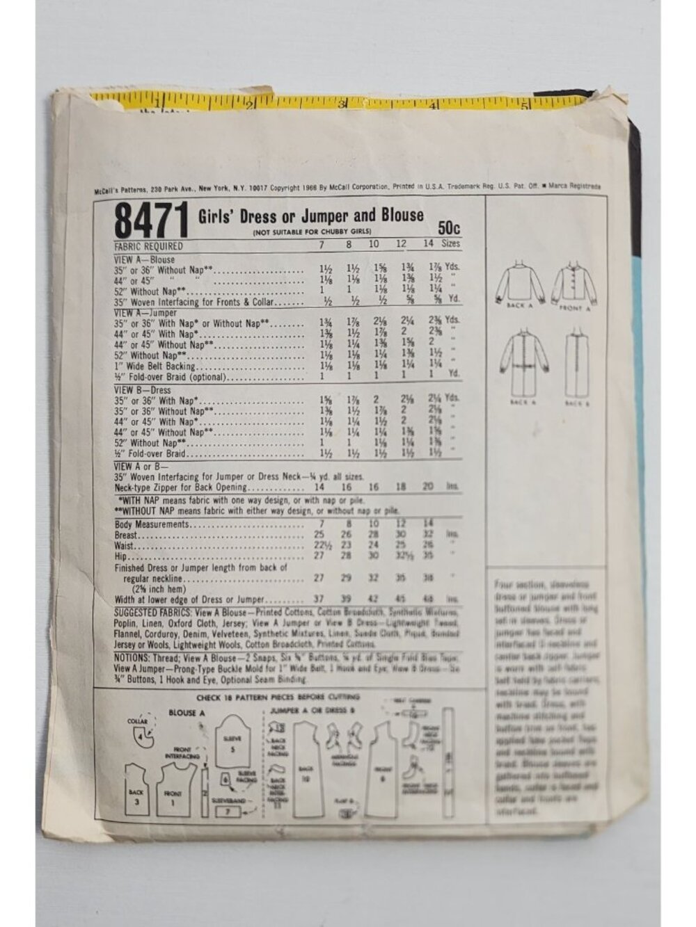 Vintage McCall's Clothing Pattern # 8471 - Picture 4 of 4